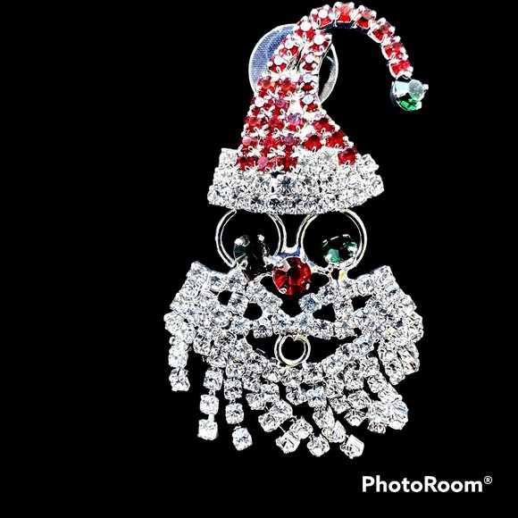 Rhinestone Santa Earrings Posts Handmade Jewelry  New 2" L  Festive Party - Picture 4 of 7